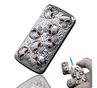Cool Skull Lighter, Jet Torch Lighter, Refillable Butane Inflatable Lighter, Metal Windproof Lighter, Soft Flame Lighter, Unique Gift for Men, Candle Outdoor Camping (No Gas) (Silver)