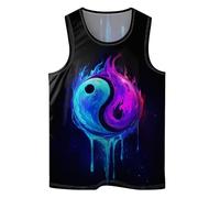 Cool Skull Mens Beach Tank Tops Novelty Graphic Quick Dry Sleeveless Shirt for Beach Workout S-4XL, Blue Purple Yin Yang, XL