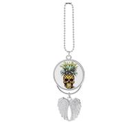 Cool Skull Pineapple Car Hanging Pendant, Zinc Alloy Rearview Mirror Charms - Relieve Visual Fatigue, Vintage Keychain Pendant, Lucky Car Interior Hanging Decoration, Silver-Style