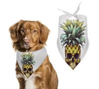 Cool Skull Pineapple Dog Bandanas for Feeding Grooming, Triangle Pet Bibs Washable Pets Scarf for Cats & Dogs