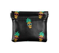 Cool Skull Pineapple with Sunglasses Small Leather Coin Purse Convenient Makeup Bag Change Purse for Women Girls, Cool Skull Pineapple, 4.33"(L) x 3.74"(W) x 0.39"(H), Classic