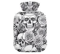 Cool Skull Rose Black Hot Water Bottles with Soft Cover Hot Water Bag for Neck, Shoulder and Menstrual Cramps Medium