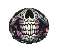 Cool Skull Shower Cap for Women Reusable Waterproof Shower Bonnet Washable Elastic Band Bath Hair Hat Double Layered Bath Cap Extra Large for Long Hair