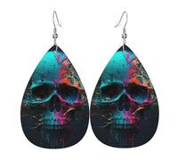 Cool Skull Splash Color Women Earrings Faux Leather Dangle Eardrop Drop Earring Fashion Jewellery Gift For Wife Daughter Girlfriend Christmas