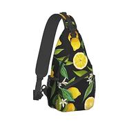 Cool Sling Backpack Compatible with Floral Lemon Fruits Flowers Leaves, Lightweight Sling Shoulder Bag, Outdoor Chest Crossbody Bike Gym Runner Daypack with Adjustable Strap for Men Women