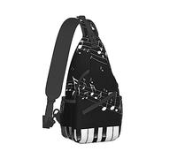 Cool Sling Backpack for Men Women, Crossbody Shoulder Bag Compatible with Black and White Piano Keys with Musical Notes Bag, Durable Travel Hiking Zippered Daypack, Adjustable and Breathable