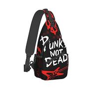 Cool Sling Backpack for Men Women, Crossbody Shoulder Bag Compatible with Punk Rock Set Skull PunksDead Words Red Black Bag, Durable Travel Hiking Zippered Daypack, Adjustable and Breathable