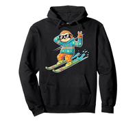 Cool Sloth On Skis Peace Sign Retro Winter Vibe Pullover Hoodie