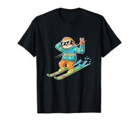 Cool Sloth On Skis Peace Sign Retro Winter Vibe T-Shirt