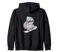 Cool Sloth On Snowboard Winter Mountain Vibes Zip Hoodie
