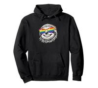 Cool Sloth Portrait with Rainbow Sunglasses Happy Fun Pullover Hoodie
