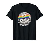 Cool Sloth Portrait with Rainbow Sunglasses Happy Fun T-Shirt