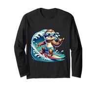 Cool Sloth Surfing Wave with Glasses Long Sleeve T-Shirt