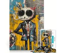 Cool Smoking Plush Skull Figure in Suit 1000 Piece Jigsaw Puzzles for Adults Brain Think, Tight Edge, Real Challenge, Birthday Present (38x26cm)