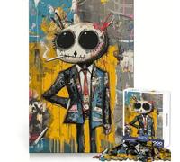 Cool Smoking Plush Skull Figure in Suit 1000 Piece Jigsaw Puzzles for Adults Brain Think, Tight Edge, Real Challenge, Birthday Present (38x26cm)