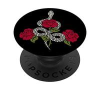 Cool Snake Flower and Roses Aesthetic Artsy Black Snake PopSockets Swappable PopGrip