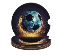 Cool Soccer Ball 4PCS Car Coasters Absorbent Drink Coasters with A Finger Universal Wood Coffee Coaster for Cup Holders Non-Slip Car Cup Holder Coaster Cute Drink Mat Car Accessories for Women Men