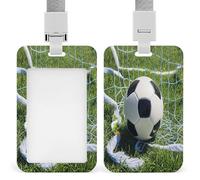 Cool Soccer Ball Badge Holder Waterproof Plastic ID Card Badge Holders with Lanyard Vertical Card Case Protector Pouch Clear Window Work Badges for Women Men