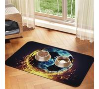Cool Soccer Ball Dog Food Mats for Floors, 16x24 Inch Non-Slip Super Absorbent Pet Food Mat, Dishwasher Dog Mat for Food and Water, Cute Rubber Quick Dry Pet Feeding Mat for Dogs Puppy Cats