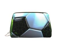Cool Soccer Ball Makeup Bag for Women Cosmetic Bags Leather Travel Makeup Case Organizer Waterproof Make up Pouch Open Flat Toiletry Bag Portable Storage Pouch for Travelling, Gold, One Size
