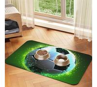 Cool Soccer Ball Pet Feeding Mat Absorbent Pu Leather Dog Cat Food Mats Contain Spills Protects Floors, Anti-Slip Rubber Backing Dog Bowl Mats Easy Clean Pet Placemats 40x60cm