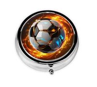 Cool Soccer Ball Pill Box Metal Round Small Pill Case Cute 3 Compartment Pill Organizer Portable Travel Pillbox Mini Pill Container Holder for Daily Medicine Supplement Vitamin