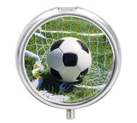 Cool Soccer Ball Pill Case 3 Compartments Portable Pill Box for Purse Pocket Waterproof Travel Pill Organizer Vitamin Organizer Round Small Pill Box Daily Pill Container
