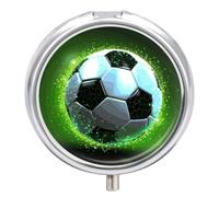 Cool Soccer Ball Round Pill Box 3 Compartment Medicine Pill Organizer with Mirror Travel Small Pill Case Cute Vitamin Organizer Portable Daily Pill Container for Pocket Purse