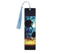 Cool Soccer Ball Wooden Bookmarks 5pcs with Sky Blue Tassels Handmade Double-Sided Printed Book Marks Page Markers Book Accessories Gift for Book Lovers Women Men