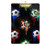 Cool Soccer Balls Black Clipboard Acrylic Decorative Clipboards A4 Standard Size Clipboards Hardboard with Low Profile Metal Clip for Students, Women, Man