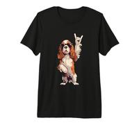 Cool Spaniel Rock Hand Sign Sunglasses Dog Graphic Cavalier Premium T-Shirt