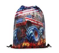 Cool Sports Car Drawstring Backpack,Racing Checkered Flag Drawstring Bag, Red Navy Blue, 13"X16"