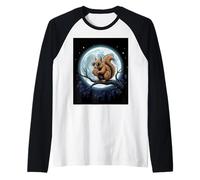 Cool Squirrel with Sunglasses Under Moonlight Raglan Baseball Tee