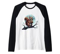 Cool Squirrel with Sunglasses Under Moonlight Raglan Baseball Tee