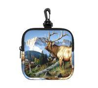 Cool Stag Deer Images, Coin Purse Square Zipper Storage Bag, Change Pouch with Lobster Buckle Clasp Buckle, Change Purse