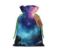 Cool star river Christmas Gift Bags with Tags & Ribbon Ties, Xmas Drawstring Candy Treat Bag Christmas Gifts Sacks Reusable Gift Wrapping Bags for Holiday Party Favors Small