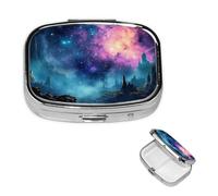 Cool Star River Pill Box 2 Compartment Square Portable Pill Case for Pocket or Purse Small Weekly Medicine Planner Travel Pillbox with Mirror Decorative Metal Vitamin Holder Gifts