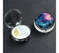 Cool Star River Pill Box 3 Compartment Round Portable Pill Case for Pocket or Purse Small Weekly Medicine Planner Travel Pillbox with Mirror Decorative Metal Vitamin Holder Gifts