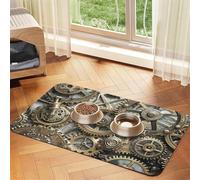 Cool Steampunk Gears Dog Food Mats for Floors, 16x24 Inch Non-Slip Super Absorbent Pet Food Mat, Dishwasher Dog Mat for Food and Water, Cute Rubber Quick Dry Pet Feeding Mat for Dogs Puppy Cats