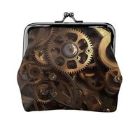 Cool Steampunk Gears Full Double-Sided Printed Pattern Women's and Girls' Fashionable Leather Kiss Lock Coin Purse Card Bag