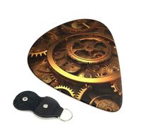 Cool Steampunk Gears Guitar Picks 6 Pack with Leather Guitar Pick Holder Keychain, Plectrum Key Fob Cases Bag, Abstract Art Plectrum for Acoustic Electric Guitar, Ukulele 0.71mm