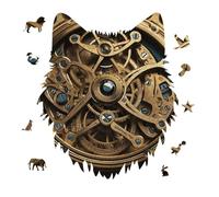Cool Steampunk Gears Jigsaw Puzzle 175PCS Wolf Head Design Puzzle Wooden Jigsaw Puzzles for Adults Families