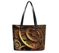 Cool Steampunk Gears Leather Tote Bag for Women Work Shoulder Purses with Zipper Waterproof Large Computer Shoulder Bag Fashion Ladies Shoulder Handbag Reusable Shopping Bags