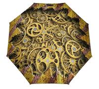 Cool Steampunk Gears Pattern Automatic Foldable Travel Umbrella Compact Folding Outdoor Umbrellas For Women Men