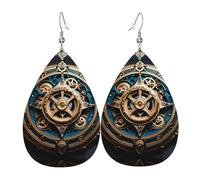 Cool Steampunk Gears Pattern leather earrings | Water drop-shaped printed earrings, suitable for daily/party/dating scenes