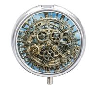 Cool Steampunk Gears Pill Case 3 Compartment Portable Pill Box Daily Round Pill Organizer for Pocket Purse Daily Medicine Container to Hold Vitamins Fish Oil Travel Gifts