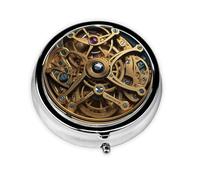 Cool Steampunk Gears Pill Case with Mirror Retro 3 Compartment Pill Box Small Pill Organizer for Purse or Pocket Decorative Metal Medicine Vitamin Organizer Unique Gifts