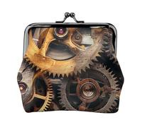 Cool Steampunk Gears Print Coin Purse for Women Cute PU Leather Kiss-lock Change Purse Wallet, Black, One Size, Pattern