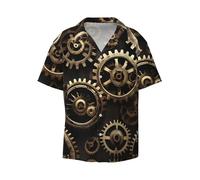 Cool Steampunk Gears Print Hawaiian Shirts Men Short Sleeve Button Down Cuban Collar Shirt Summer Beach Days, Black, XL
