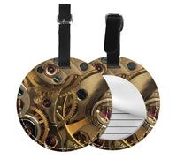 Cool Steampunk Gears Print Round Luggage Tag 10 Cm, Pu Leather Suitcase Label, Luggage Tags for Cruise Ships Suitcase Tags Beach Malibu Print Privacy Cover Id Label